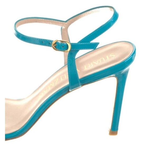 PRE-OWNED DESIGNER STUART WEITZMAN PATENT LEATHER BLUE ANLE STRAP SANDAL'S 8.5 M - Picture 12 of 13
